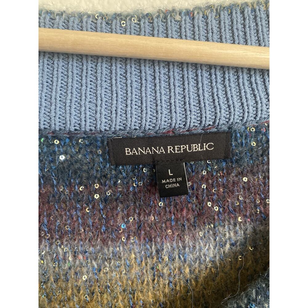 Banana Republic Rainbow Ombre Sequin Sweater Womens Large V Neck - Picture 4 of 5